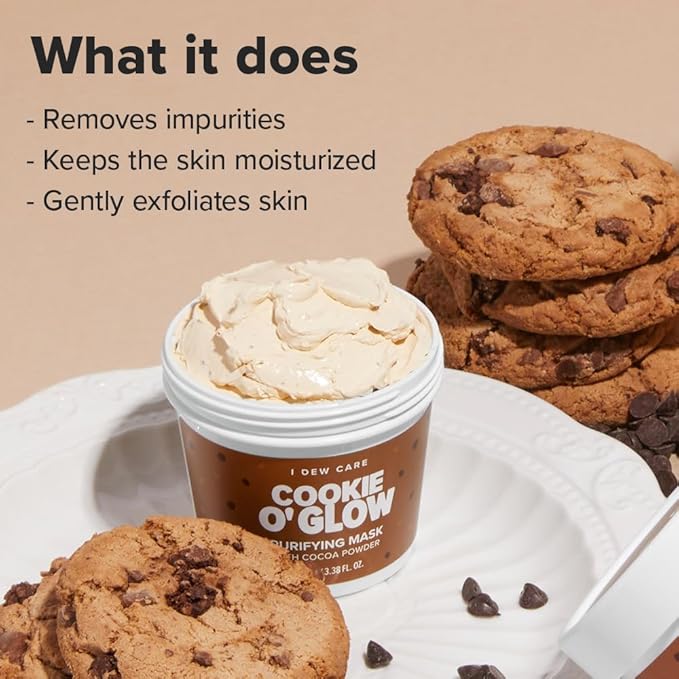 I DEW CARE Wash Off Face Mask - Cookie O' Glow | Hydrating and Purifying for Dry Skin with Cocoa Seed Butter, Korean Facial Mask Skin Care, Stocking Stuffers, Cute Stuff, 3.38 Oz