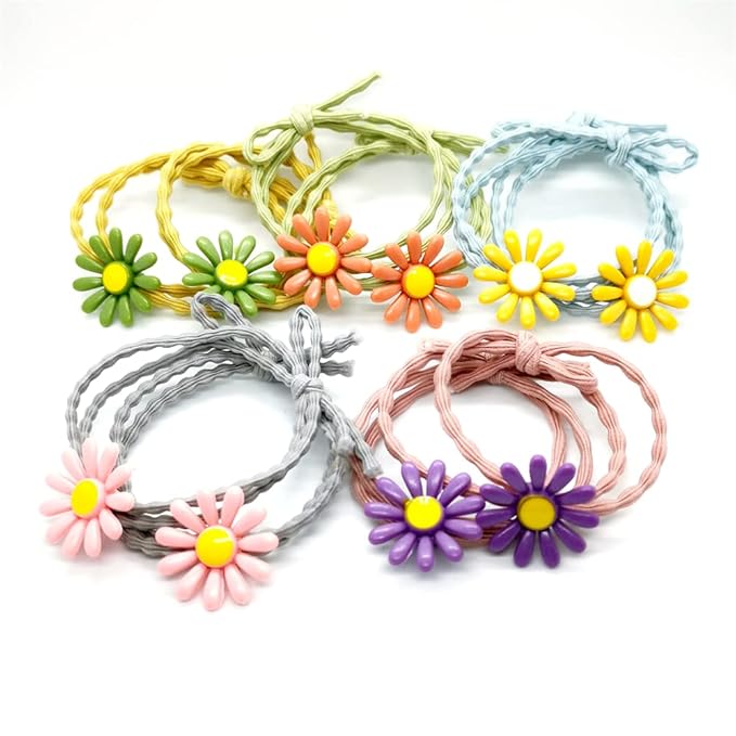 5pairs/Lot Sweet Hair Band Girl Hair Ties Hair Accessoires Small Sun Flower Design Rubber Band Perfect for Hair Style (Muti-Color)