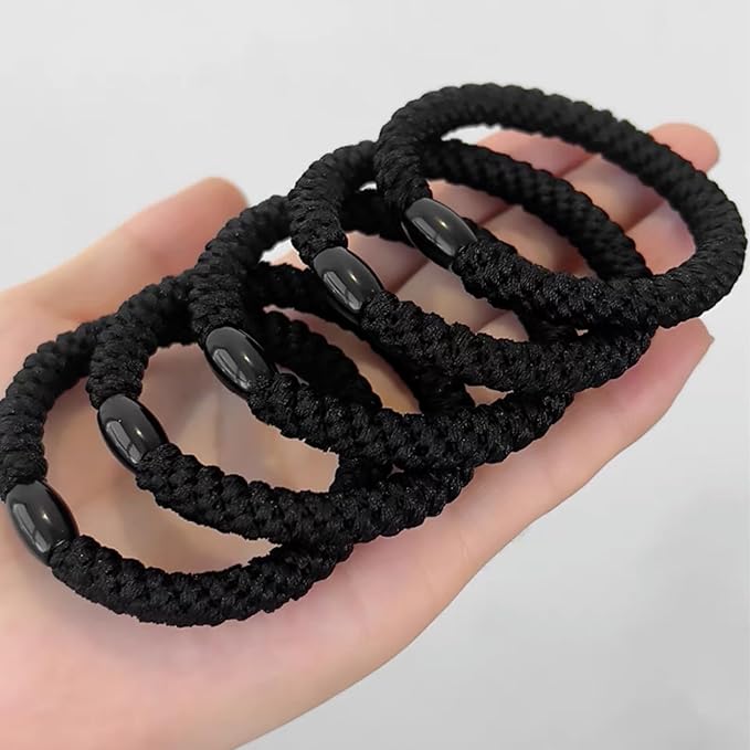 Black Hair Ties for Women, High Elastic Ponytail Holders Braided Hair Ties for Women Girls Thick Hair Damage Free Hair Accessories For All Hair Types-15 PCS