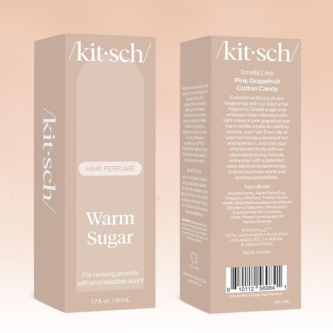 Kitsch Hair Perfume for Women - Warm Sugar | Clean, Deodorizing & Patented Odor-Eliminating Technology Hair Spray & Body Mist - Freshen Hair, Body & Pillows - Pink Grapefruit & Vanilla Scent - 50mL