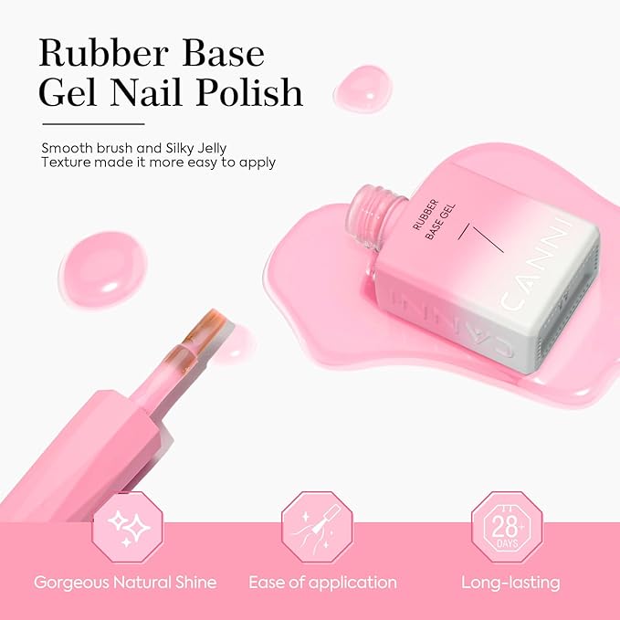 CANNI Rubber Base Gel Nail Polish Set- 6 Pcs 9 Ml Transparent Pink Rubber Base for Nails, Soak Off LED Nail Gel Manicure Kit DIY at Home Salon Gifts