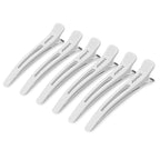 AIMIKE 6pcs Professional Hair Clips for Styling Sectioning, Non Slip No-Trace Duck Billed Hair Clips with Silicone Band, Salon and Home Hair Cutting Clips for Hairdresser, Women, Men - White 4.3” Long