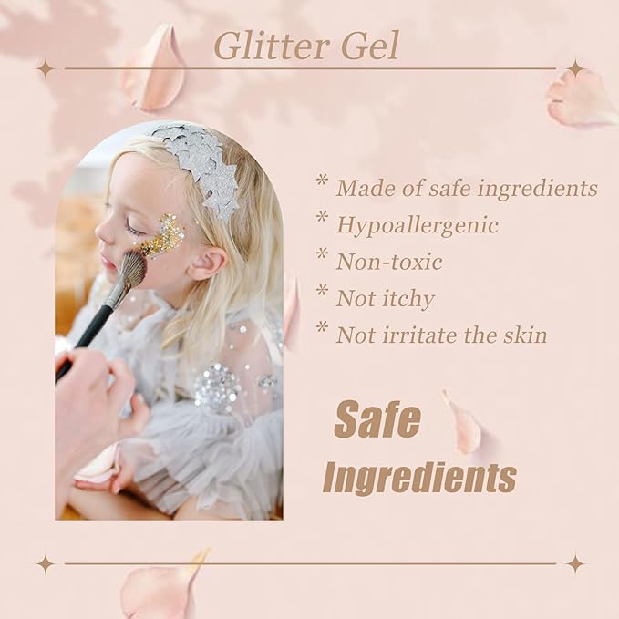 Face Body Glitter, Hair Glitter Sparkles Chunky Face Glitter Gel for Girls Makeup Singer Concerts Mermaid Festival Sequins Face Paint (3pc Rose)