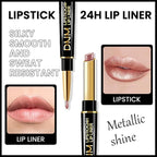 2-in-1 Brown Lip Liner & Lipstick Set Kit for Women, Metallic Lips Kit with Lip Liner Lip Stains Long Lasting Waterproof 24 Hour Lipstick and Lip Liners Combo Lipliners Pencil Set 18