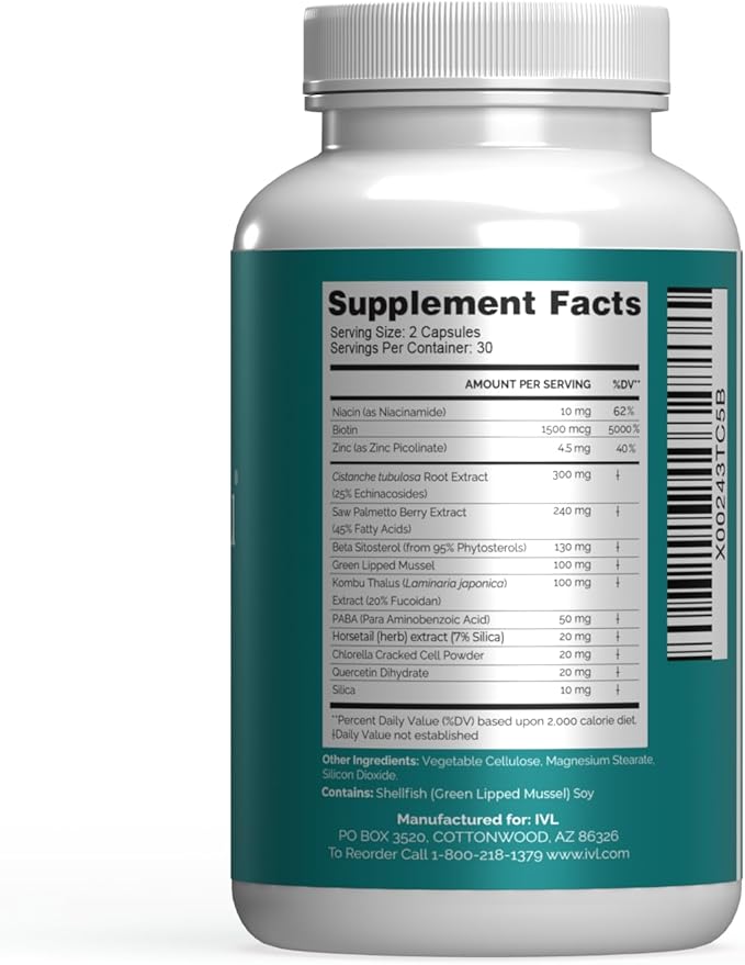 IVL - SeaNu Hair Vitamins Supplements - Hair Strength, Strand Thickness, Hair Growth - with Biotin, Vitamin B3, Zinc, Saw Palmetto Berry Extract, Green Lipped Mussel - Vitamin Hair Growth (1 Pack)