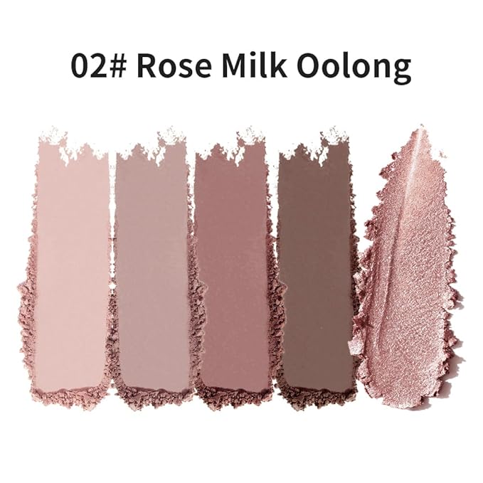 5-Color Eyeshadow Palette, Matte & Shimmer Neutral Browns, Low Saturation High Pigment, Blendable Buildable Waterproof, Smooth Skin-Friendly, 2#