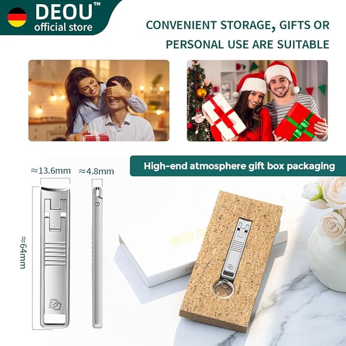 DEOU Folding Ultra-Thin Nail Clippers, Newly Upgraded Anti-Splash mini Stainless Steel Manicure Tool, take with You When Traveling, own Nail File, Men's and Women's Gifts (Nail Clippers + Gift Box)