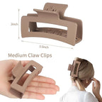 Square Hair Clips 3.5 Inch Medium Claw Clips Rectangle Hair Claw Clips 6 Pack Rubber Paint Jaw Non-Slip Thick Hair Accessories for Women Girls -Chocolate