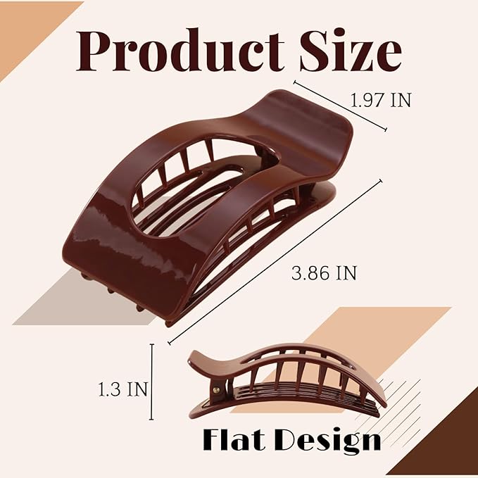 8 Pack Flat Hair Clips for Women – Large Glossy Neutral Rectangle No-Slip Claw Clips for Thick & Thin Hair, Strong Hold Square Hair Accessories for Work & Stylish Outfits