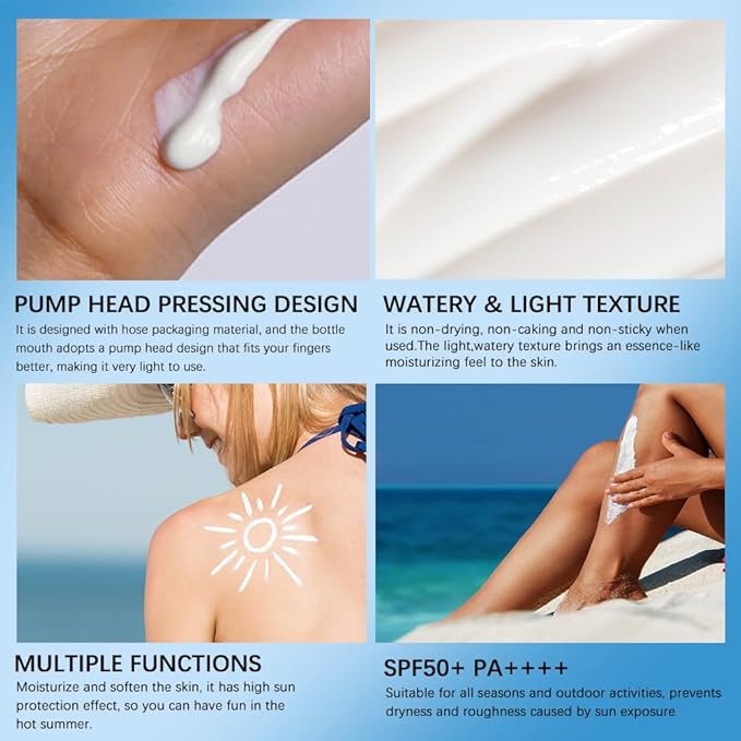 2PCS Centella Sunscreen SPF 50 PA++++, Hyalu Cica Water-Fit Sun Serum, Lightweight Sunscreen with Centella Asiatica, Hydrating & Non-Greasy Sun Protection for Sensitive Skin