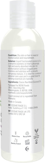 NOW Foods Solutions, Liquid Coconut Oil, Light and Nourishing, Promotes Healthy-Looking Skin and Hair, 4-Ounce