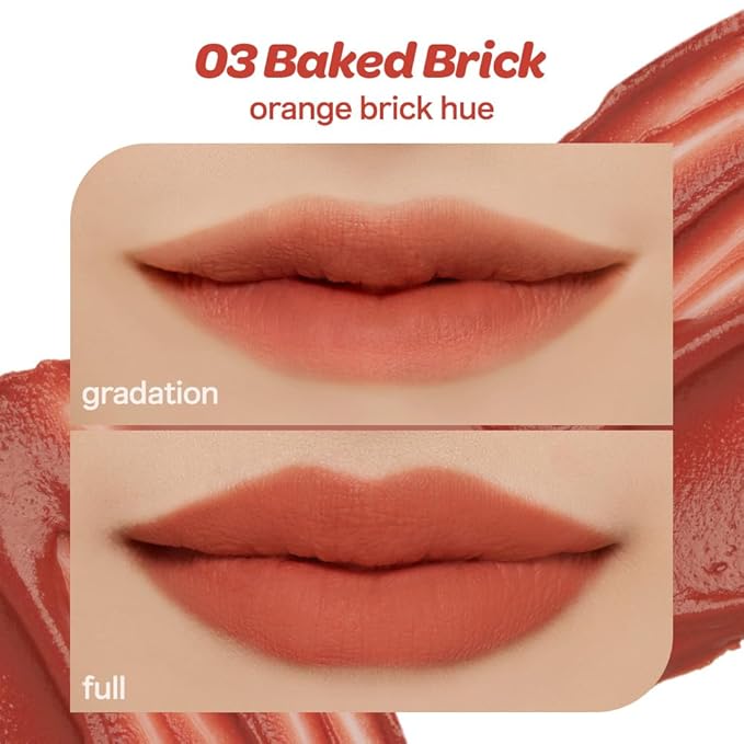 I'M MEME Color Key Ring Velvet Lip Tint - 03 Baked Brick | Long Lasting Lip Stain, Matte Finish, Smooth Texture, Kbeauty, Cute Korean Makeup, Compact, Portable Keychain, Travel-Friendly, Gift, 2.8g