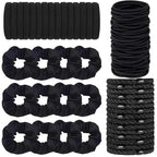 Hair Ties for girls 4 popular styles Hair Elastics (15pcs No Damage Hair Ties 50pcs High Elastic Ties 15pcs Ponytail Holders 12 Satin Scrunchies) Pain-free No Crease multiple colors for all hair types