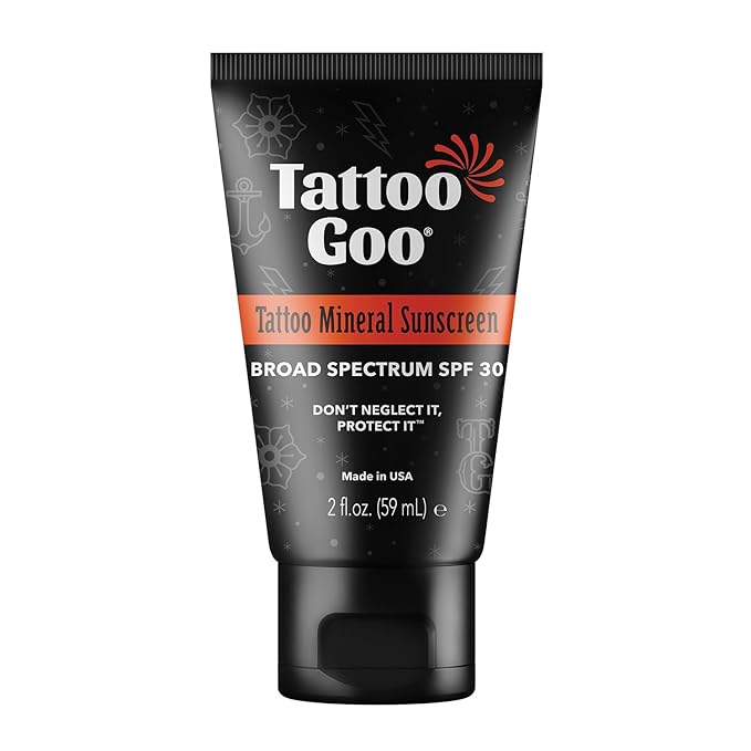 Tattoo Goo Zinc Oxide Mineral Sunscreen SPF 30 – Broad Spectrum UVA/UVB Protection, Tattoo Fade Shield, Non-Greasy, Fragrance-Free, 2 fl oz