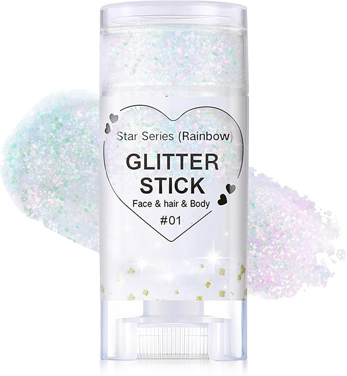 Sparkling Pink Body Glitter Stick, Halloween Face Glitter Makeup,Holographic Hair Glitters Mermaid Makeup Rave Outfits for Women, Shimmer Face Paint Stick for Christmas (Sparkling Pink)