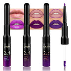 3Pcs 2 in 1 Lavender Dark Violet Purple Matte Lip Liner and Liquid Lipstick Stain Makeup Set for women, Long Lasting Smudge Proof Lip Tint Matte Finish Lip Gloss for All-Day Color Hold, Set24