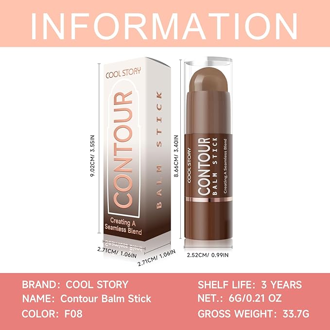 Cool Story 3-in-1 Makeup Set, Highlighter, Blush and Contour Balm Stick, Cream Formula for Face Contouring, Professional Cosmetic Kit (Contour-F08)