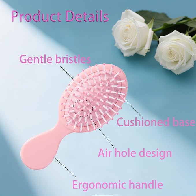 12 pcs Mini Hair Brush,Travel Detangling Brush with Exquisite Packaging Box,Mini Brush for Most Hair Types,Bridesmaid Party Christmas Stockings Filling Wet Hair Brushes (Pink and Blue)