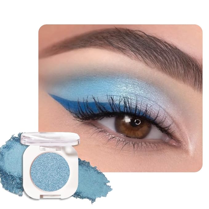 Sky Blue Single Metallic Shimmer Eyeshadow Makeup, Neutral Powde Eye Shadow for Women, Sky Blue Metallic Glitter Singles Eyeshadow Palette Pigmented Waterproof, Girls Christmas Eyeshadows Gifts