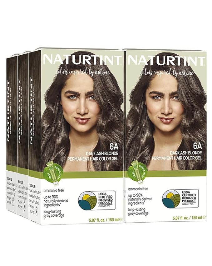 Naturtint 6A Dark Ash Blonde Permanent Hair Color (Pack of 6), Ammonia Free, Vegan, Cruelty Free, up to 100% Gray Coverage, Long Lasting Results (Packaging may vary)
