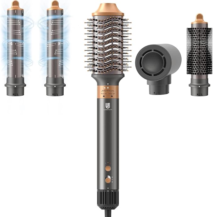 Hair Dryer Hot Air Styler: High-Speed Blow Dryers with Negative Ionic for Fast Drying Frizz Control, Airflow Auto Wrap Curling Iron Curler Oval Volumizer Round Brush for Styling Smoothing Volumizing