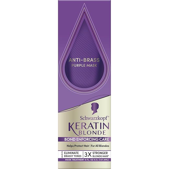 Schwarzkopf Keratin Blonde Anti-Brass Purple Mask, 5 fl oz, Helps Strengthen Hair, Bond Enforcing Care, Tones Brassiness & Yellow Tones, Adds Hydration, For Bleached, Highlighted & Blonde Hair Types