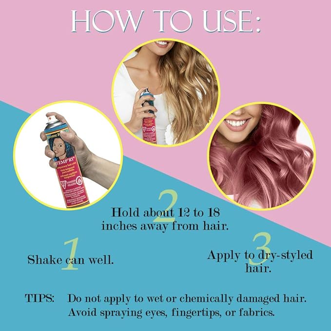 Jerome Russell Temporary Hair Color Spray Pink - Intense Spray-On Temporary Hair Color, Fast-Drying, Non-Sticky, Travel Size, 2.2 oz, Peroxide Free, Pink