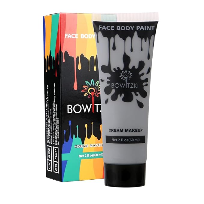 Bowitzki Face and Body Paint 2oz Cream Makeup 60ml Water Based Face Painting Special Effects For Adults Halloween Christmas Party Stage Cosplay (Grey)