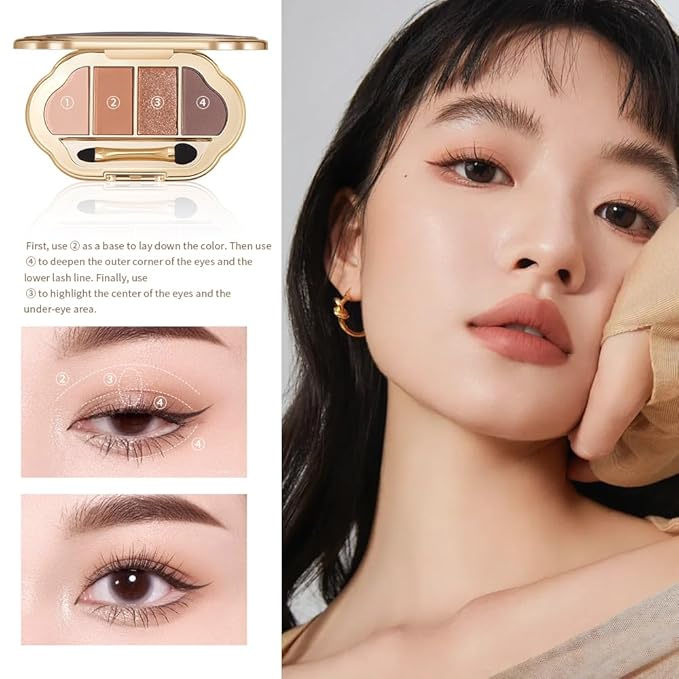 4-Color Eyeshadow Palette, Matte & Shimmer Neutrals, Highly Pigmented & Blendable, Everyday Natural Makeup, Travel-Friendly Compact, Warm Caramel Brown