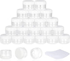 200PCS 5 Gram Sample Containers, 5ml Empty Jars with Lids, Small Cosmetic Containers, Mini Sample Jars with 16PCS Mini Spatulas for Make Up, Oils, Lotion, Powder, Paint, Jewelry, Lip Balms(White Lid)