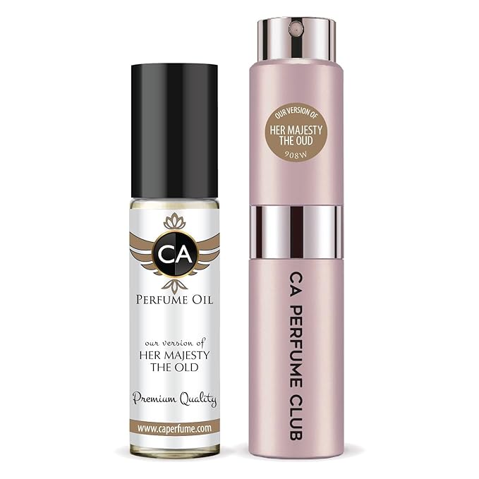CA Perfume Duo Impression of Her Majesty The Oud For Women Perfume Layering Set Long Lasting Travel Size EDP + Body Oil Roll-On Bottle 0.27 Fl Oz+0.33 Fl Oz