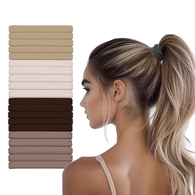 20pcs Thick Seamless Hair Ties for Curly Heavy and Long Hair - Hair Elastics for Women Men Girls Big Pony tails Holders Updos & Braids For All Hair Types No Damage No Tangle & No Breakage