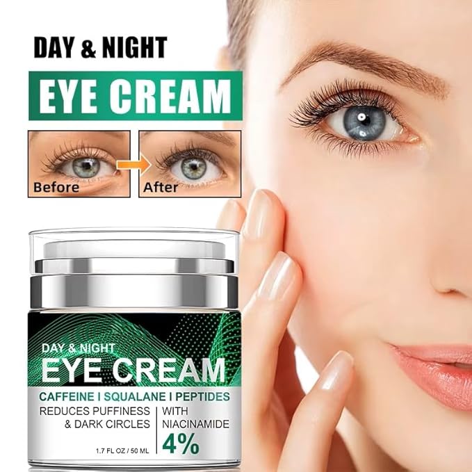 Caffeine Eye Cream for Puffiness and Bags Under Eyes Daily Anti-Wrinkle Cream Collagen Peptide Eye Cream Day and Night Reduce The Look Of Aging Line Smoothing Skin Care 1.7 FL OZ,1 Pack