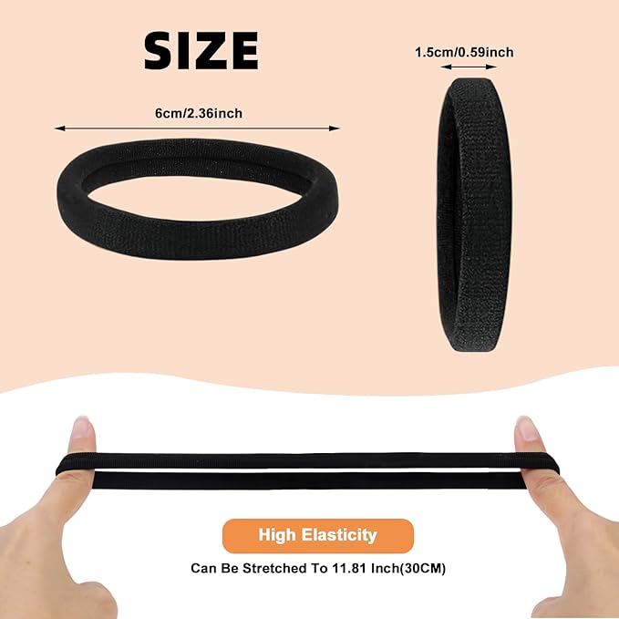 80pcs Black Thick Hair Ties for Women, 2.36 IN Large No Metal Ponytail Holders, Heavy Duty Elastic Hair Bands, Durable No Damage Hair Elastics for Thick & Curly Hair, Strong Hold