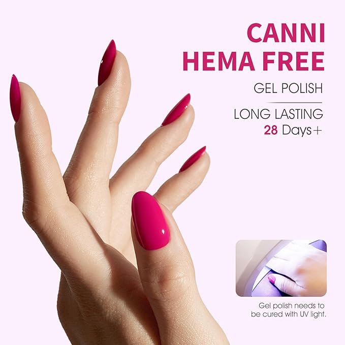 CANNI 6 Colors 9 ML Hema-Free Pink Gel Nail Polish Set, Hot Pink Purple Yellow Orange Kit, Soak Off LED Nail Gel Manicure Kit DIY at Home Salon Gifts