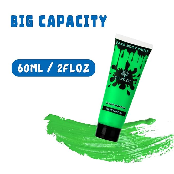 Bowitzki Face and Body Paint 2oz Cream Makeup 60ml Water Based Face Painting Special Effects For Adults Children Kids Halloween Christmas Party Stage Cosplay (Green)