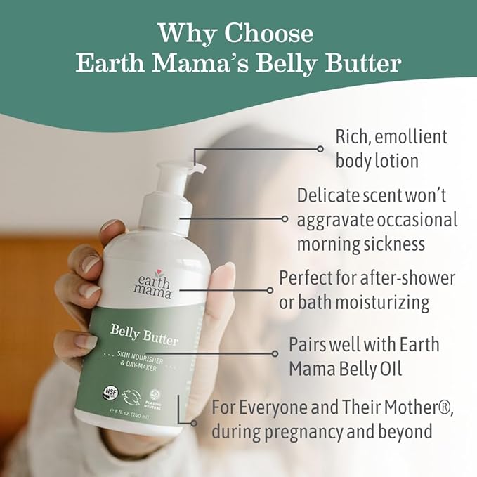 Earth Mama Belly Butter, Maternity Moisturizer for Dry Skin | Lotion for Pregnancy and Postpartum Recovery Self Care, Body Cream with Aloe, Fragrance Free, 8-Fluid Ounce