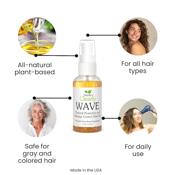 WAVE, Damage Control Hair Oil with Jojoba | Thermal Heat Protector for Sun, Flat Iron, Hot Blow Dry, Blowout to Prevent Damage and Breakage | Sulfate Free Natural Hair Styling Product Made in USA