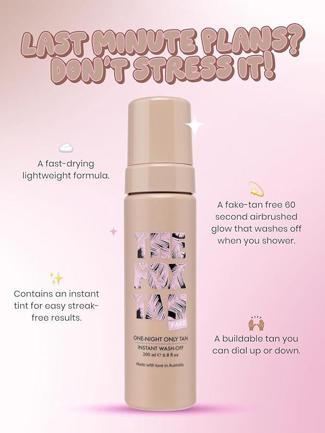 The Fox Tan One-Night Only Instant Tan Wash-Off Mousse, Fast Drying, Temporary Tan Formula For Face & Body, Vegan & Cruelty Free, 200mL