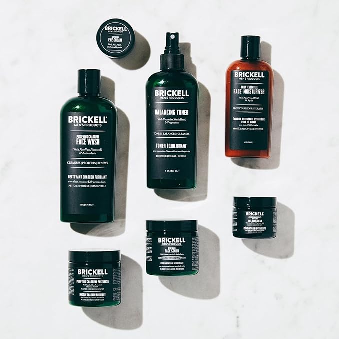 Brickell Men's Daily Elite Face Care Routine II, Toner, Charcoal Facial Wash, Face Scrub, Anti-Aging Night Cream, Eye Cream, Charcoal Mask and Moisturizer, Natural and Organic, Scented