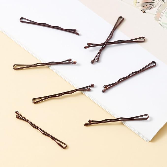 200 Pcs 1.38 Inch Wave-Shaped Bobby Pins Brown Metal Hair Pins Hair Accessories for Women Stylists Hair Sticks Girl