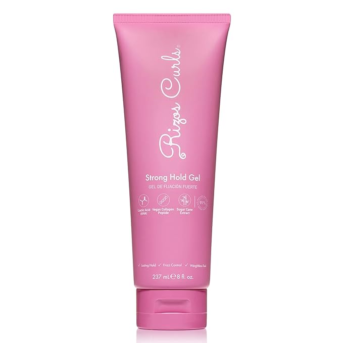 Rizos Curls Strong Hold Gel - Long-Lasting, Flake-Free Gel for Curly, Coily, and Wavy Hair, Frizz Control, Curl Definition & Shine, Vegan Collagen Peptides & Sugar Cane Extract, 8oz