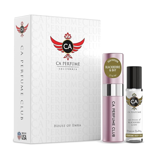 CA Perfume Duo Impression of Blackberrie & Bay For Women Perfume Layering Set Long Lasting Travel Size EDP + Body Oil Roll-On Bottle 0.27 Fl Oz+0.33 Fl Oz