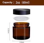 24 Pack 2 oz Round Amber Glass Cosmetic Jars with Inner Liners and Black Lids, Travel Jars, Refillable Containers for Makeup, Cream, Lotion, Sugar Scrubs, Eye Shadow, Slime, Paint, Jewelry
