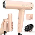 High Speed Plasma Ion Hair Dryer with Diffuser, Professional Blow Dryer 130000 RPM Brushless Motor for Fast Drying,1500W 3Temps/3Speeds Thermo-Control Lightweight Hairdryer for Women Home Travel Salon