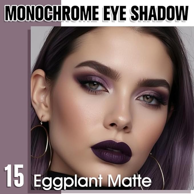 Eggplant Purple Single Matte Eyeshadow Makeup, Neutral Powde Eye Shadow for Women, Deep Dark Mauve Plum Purple Matte Singles Eyeshadow Palette Pigmented Waterproof, Girls Christmas Gift 15