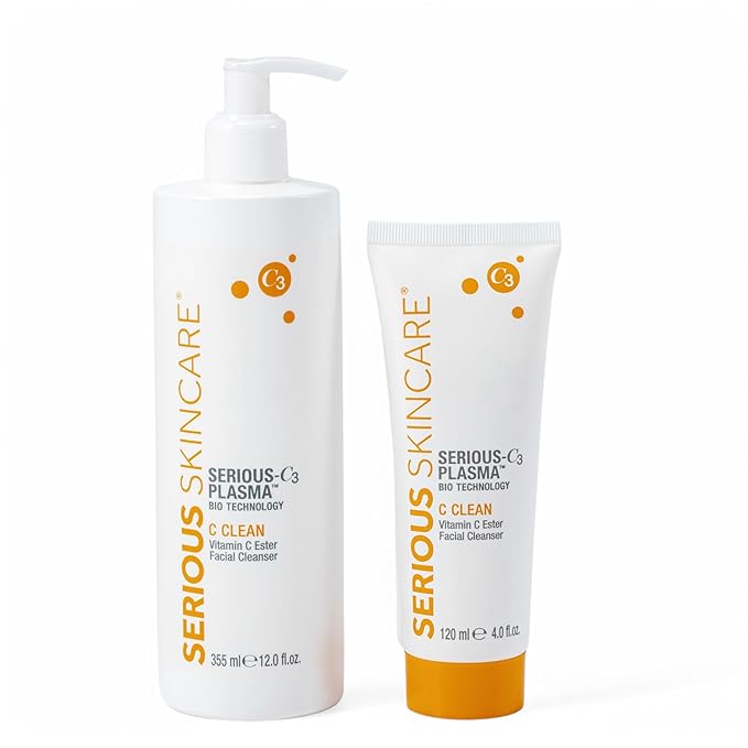 Serious Skincare Hydrating C Clean Facial Cleanser, Gentle Face Wash with Vitamin C and E, Hydrolyzed Collagen, Botanical Extracts, 12 oz.(1) and 4 oz.(1)