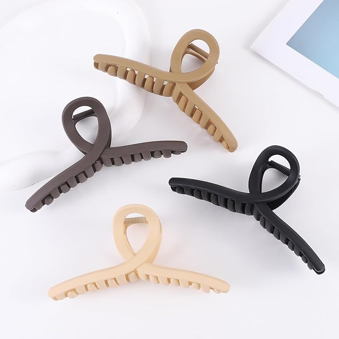 6Inche Extra Large Hair Clips，Claw Clips for Thick Hair and Long Hair, 4 Pack Xl Jumbo Claw clips, Oversized Matte Non-slip Hair Clips for Women, Big Strong Hold Jaw Clip,Neutral Color