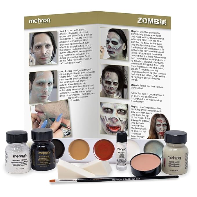 Mehron Premium Character Kit | Complete Halloween & Cosplay Makeup Kit | Made in USA | Includes All Tools & Instructions | Zombie