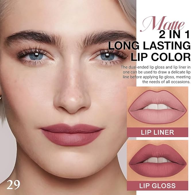 evpct 1Pcs Antique Rose Matte Lip Liner and Liquid Lipstick Stain Makeup Set for women, Nude Pink Long Lasting Smudge Proof Lipstick labiales matte mate larga duracion listip 24 hours originales, 29#